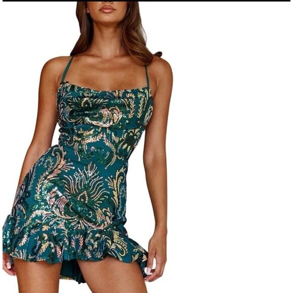 Selfie Leslie Marbella Sequined Mini in Forest Green Size XL - Picture 6 of 11